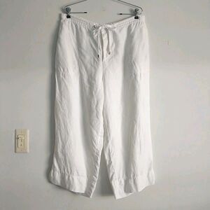 Liz Claiborne Livvy Pants Womens 16 White Linen Wide Legs Pockets High Rise*READ